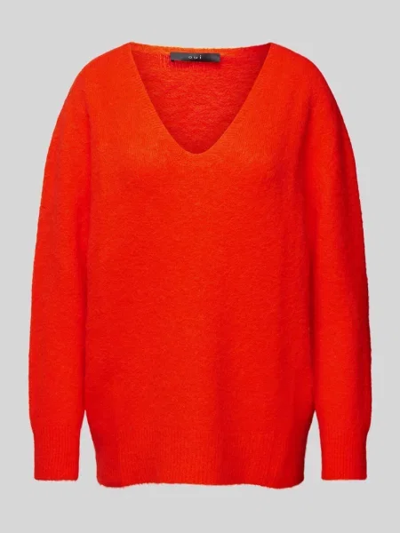 Sweter z dzianiny z dekoltem w łódkę Oui czerwony