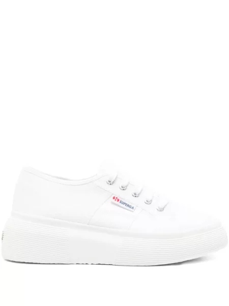 Маратонки Superga с връзки на платформе с дантела бяло