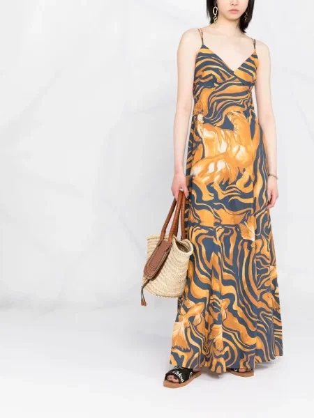 Raštuotas maxi suknele Alberta Ferretti geltona