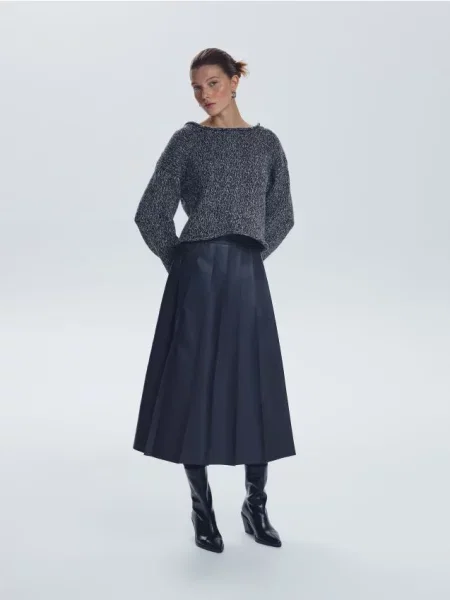 Reserved Fustă midi plisată negru-antracit negru