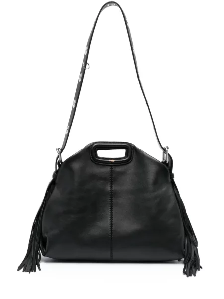 Geanta de piele Maje cu franjuri din piele negru
