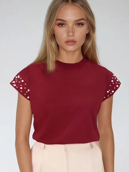 Trend Alaçatı Stili Tricou burgundy roșu