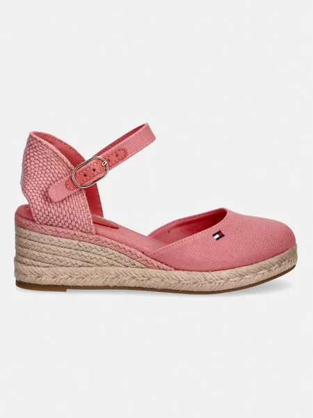 Espadrile Tommy Hilfiger cu pană cu vârf închis din piele roz