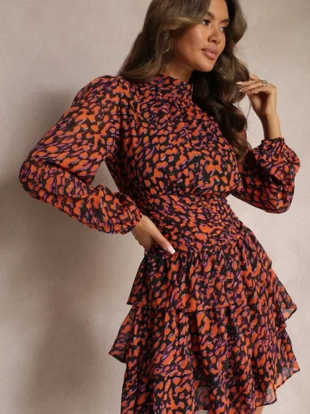 Rochie Mini Cloș cu Paiete Giannes portocalie