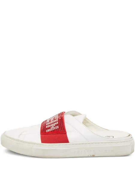 Papuci tip mules Philipp Plein din piele de cristal alb