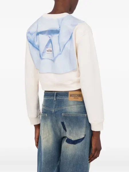 Bluza Moschino Jeans z nadrukiem o krotszym kroju biała