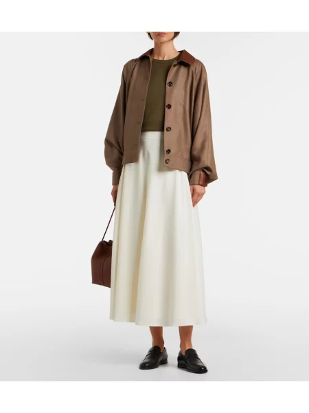 Fustă midi Ralph Lauren Collection de lână alb