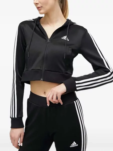 Komplet dresowy Adidas koronkowy sznurowany w paski różowy
