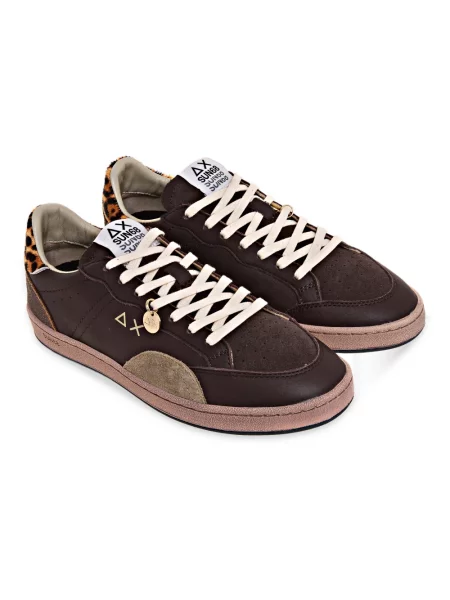 Sneakersy Sun68 skórzane w miejskim stylu brązowe