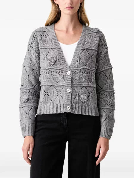 Cardigan Fracomina cu model floral tricotate cu aplicații gri