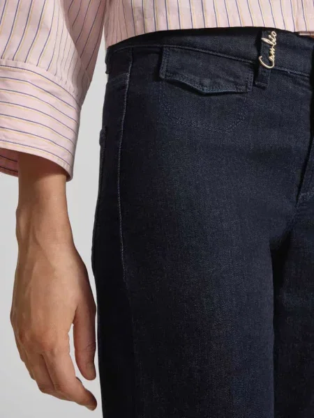 Jeansy krój regular fit bootcut z mieszanka bawełny model FABIENNE' Cambio niebieskie