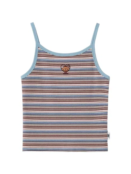 Top Chocoolate cu broderie cu dungi