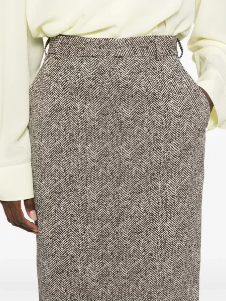 Fustă midi Rochas cu model herringbone până la genunchi gri