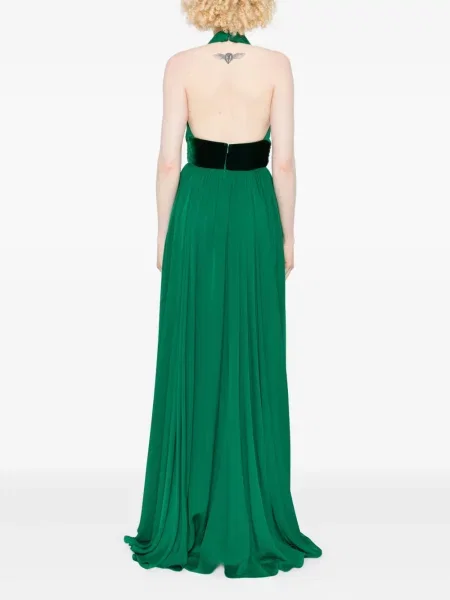 Костюм макси рокля Elie Saab с V-образно деколте зелено