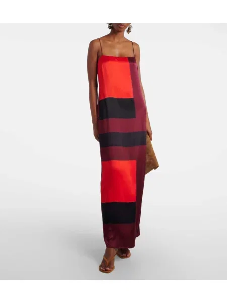 Rochie maxi Staud de mătase cu imagine de costum maro