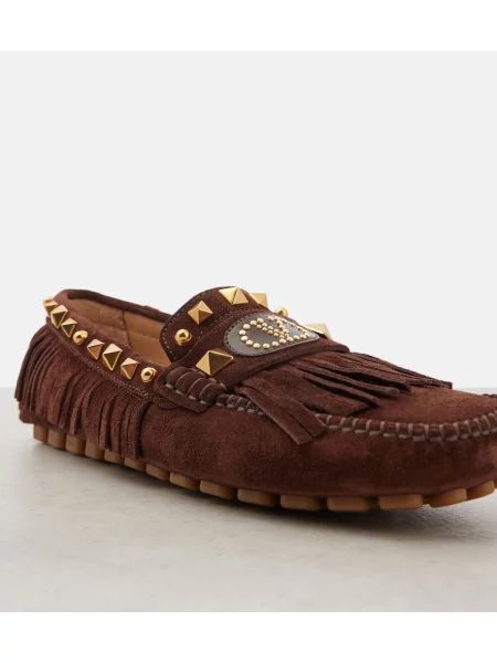 Semišové loafersy Valentino Garavani so strapcami hnedá