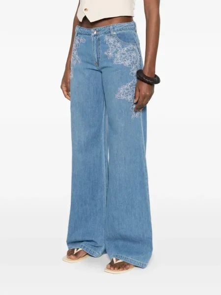 Jeansy Ermanno Firenze w kwiatki niebieskie