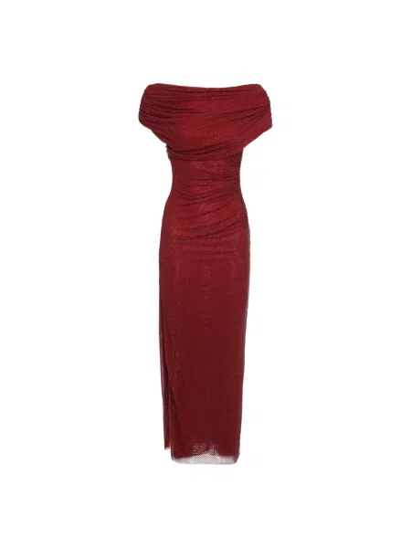 Kryształ górski sukienka midi Self-portrait drapowana garniturowa czerwona