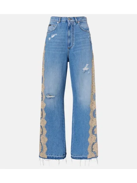 Szerokie jeansy Dolce&gabbana koronkowe niebieskie