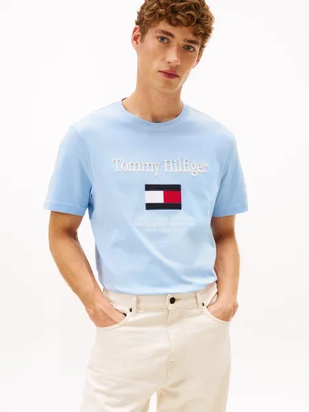 TOMMY HILFIGER Marškinėliai tamsiai mėlyna jūros / šviesiai mėlyna / raudona balta