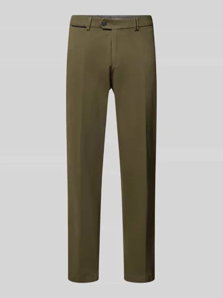 Chinosy o kroju slim fit w kant model ‘PEAKER’ Hiltl oliwkowe