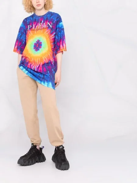 Raštuota tie-dye marškininė suknelė Philipp Plein kaklaraiščiai mėlyna