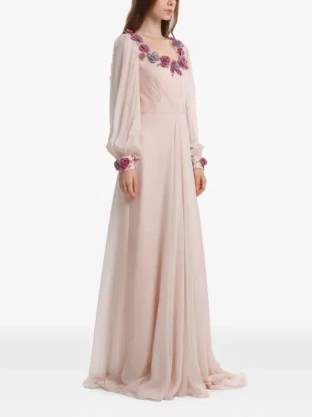 Rochie maxi Dina Melwani de mătase cu model floral roz
