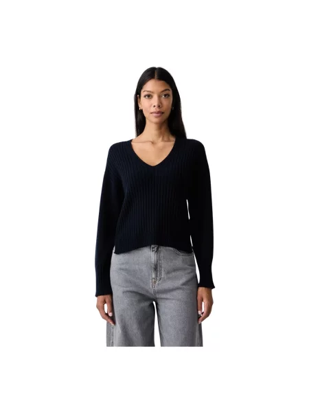 Sweter Twinset z dekoltem w serek niebieski
