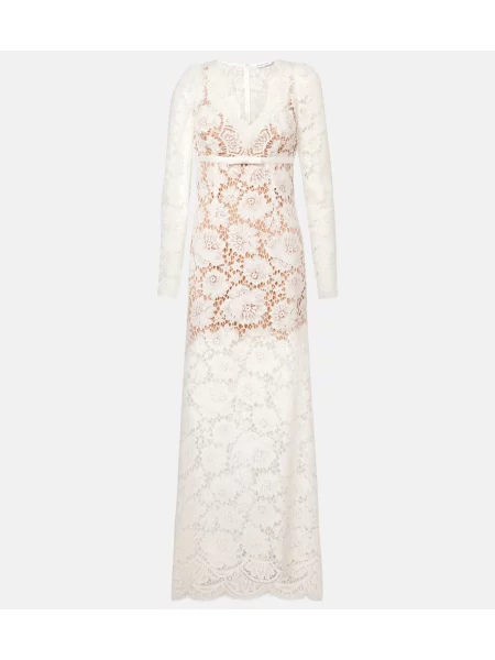 Rochie maxi Self-portrait cu funde din dantelă de costum alb