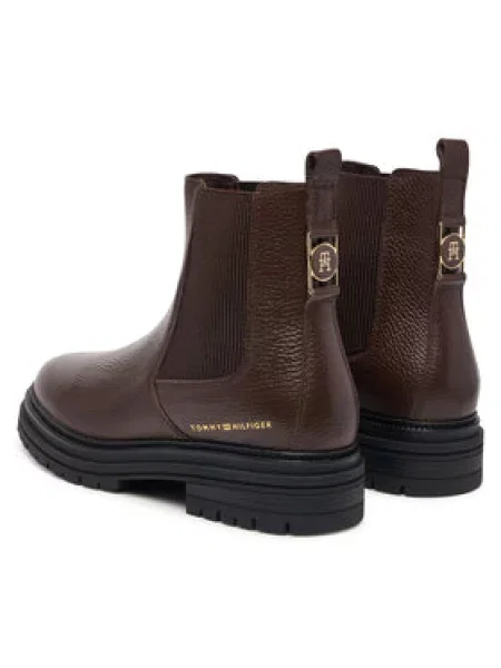 Chelsea cipele Tommy Hilfiger Th Emboss Grain Leather Chelsea smeđa