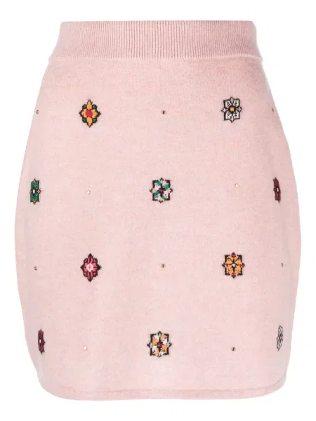 Fustă Barrie din cașmir cu model floral roz