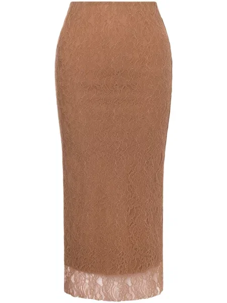 Fustă midi Philosophy Di Lorenzo Serafini din dantelă până la genunchi maro