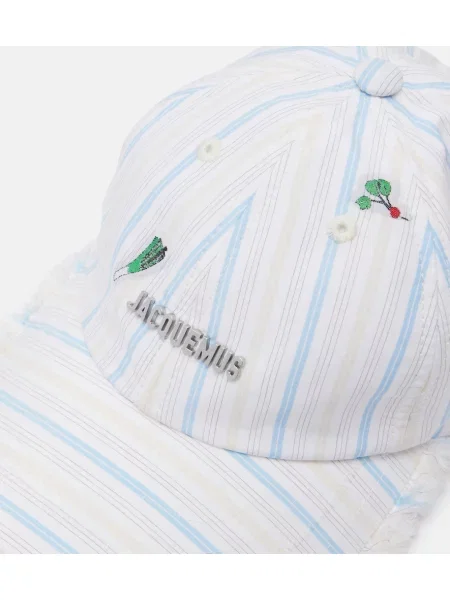 Șapcă Jacquemus cu dungi din canvas alb