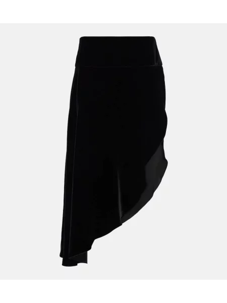 Aksamitna spódnica midi Alaïa asymetryczna do kolan czarna