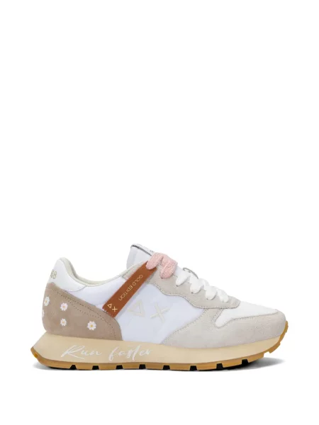 Sneakerși Sun68 cu broderie cu model floral alb