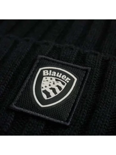 Czapka Blauer z pomponem ze sztucznego futra czarna