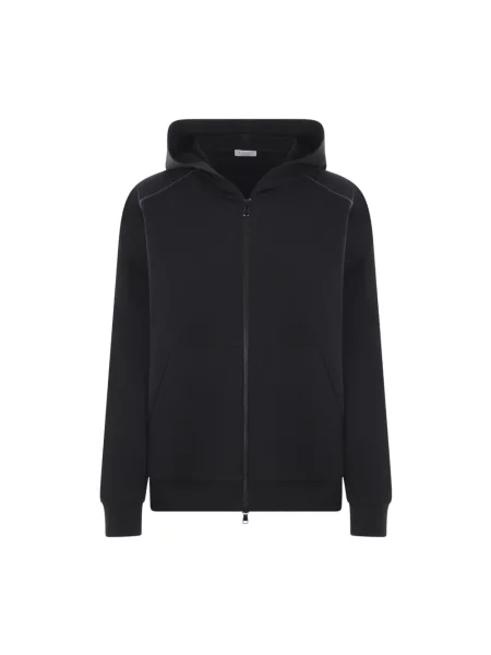 Haftowany sweter Brunello Cucinelli z kapturem czarny