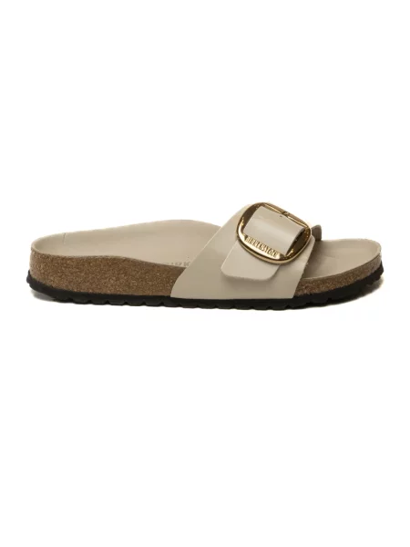Klapki Birkenstock skórzane na sprzączkę beżowe