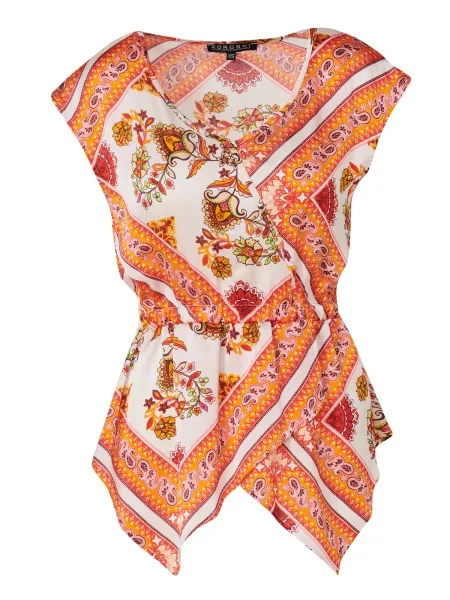 KOROSHI Bluza oranžna / roza / rdeča bela