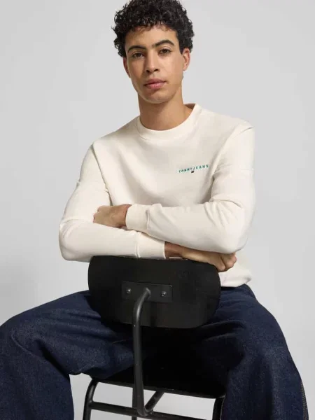 Bluza o kroju regular fit z mieszanki bawełny model ‘LINEAR CREW’ Tommy Jeans beżowa