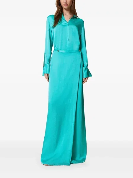 Fusta maxi Twinset din satin albastru