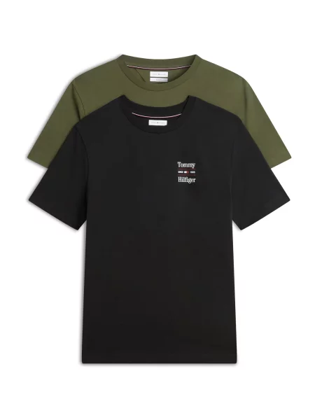 TOMMY HILFIGER Tricou oliv / roșu / negru alb
