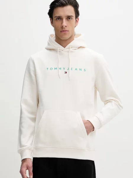Tommy Jeans bluza z kapturem z bawełną beżowa