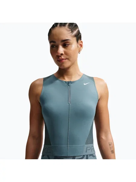 Tricou de antrenament pentru femei Nike Pro Dri-Fit mineral slate/faded spruce/white alb