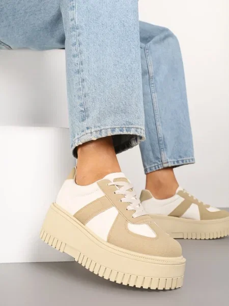 Sneakersy Typu Tenisówki na Żłobionej Platformie Lorreia brązowe