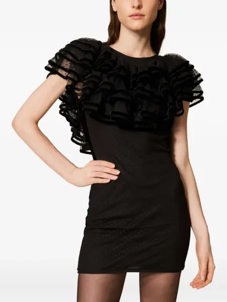Rochie Twinset cu volane din tul de costum negru