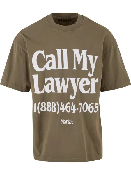 MARKET Tričko Call My Lawyer khaki bílá