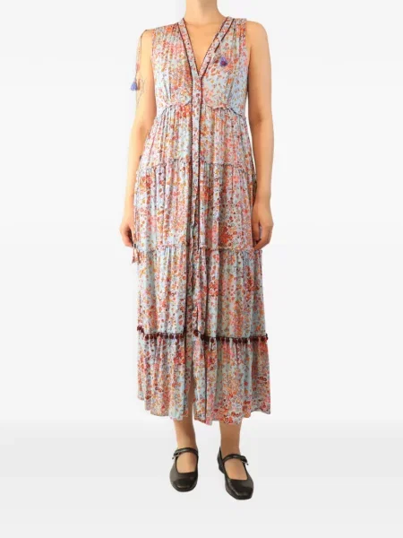 Rochie midi Poupette St Barth cu model floral cu imagine albastru