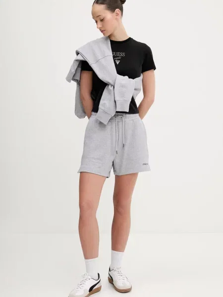 Кофта Guess Jeans з капюшоном з аплікацією сірий