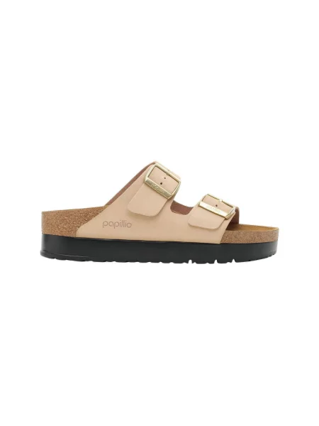 Pantofi Birkenstock cu platformă din piele bej